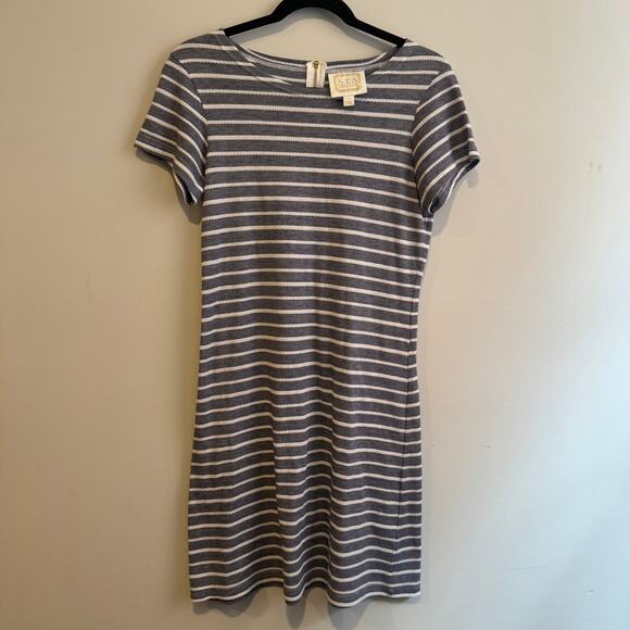Sail to Sable Striped Shift Dress Black White Knitted Crew Neck Back Zip Sz S - Picture 1 of 4